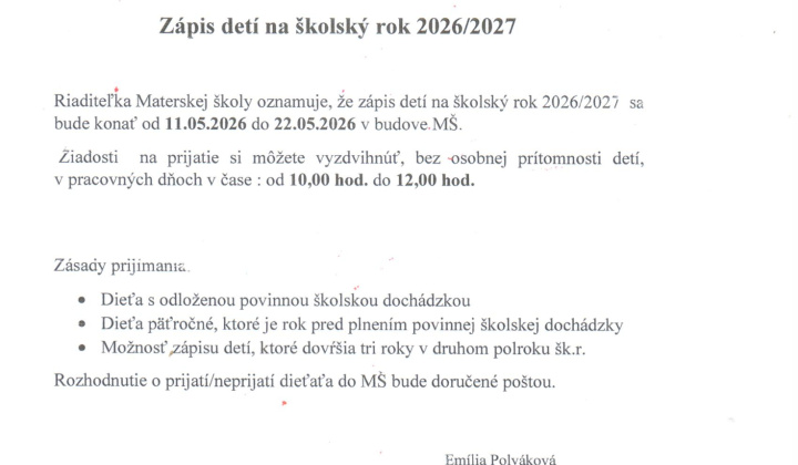 Fotka - Zápis detí do Materskej školy 2026/202